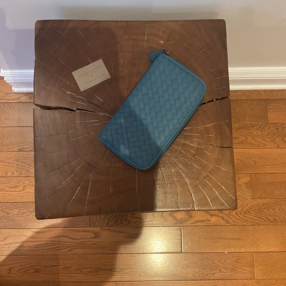 Bottega Veneta Teal Woven Leather Wallet - Picture 3 of 6
